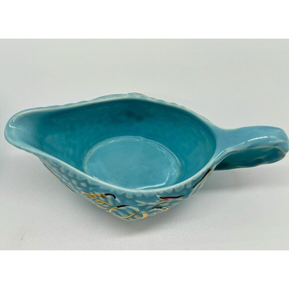 Vintage Wade Golden Turquoise Small Gravy Boat w Under Plate Gold Teal B - Picture 4 of 10